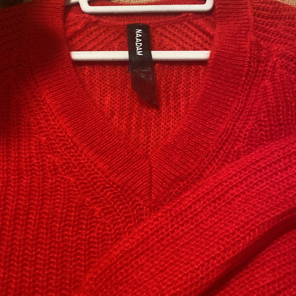 NAADAM Red V-Neck Cozy Sweater - Picture 6 of 7